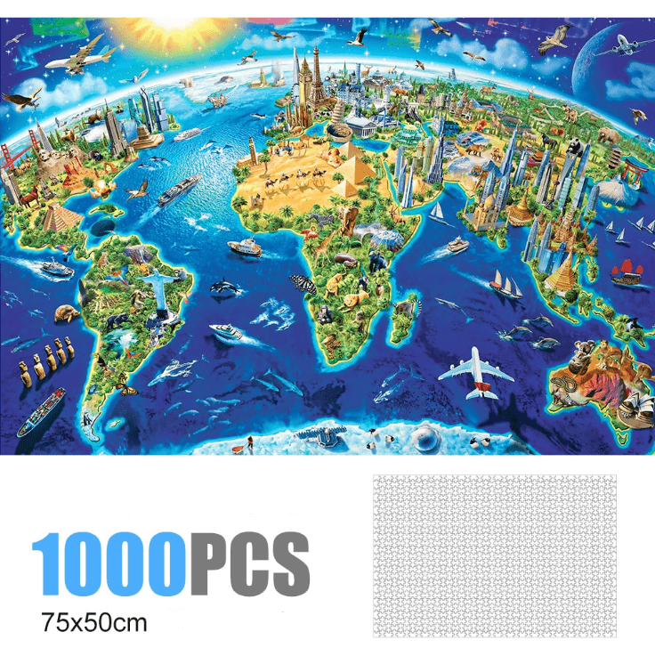Puzzle carte des monuments du monde