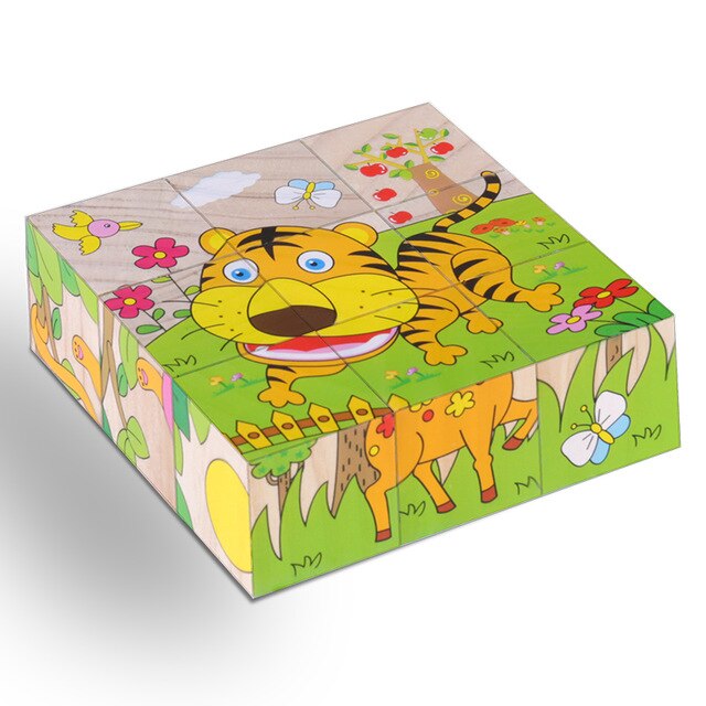 Puzzle cube bois animaux