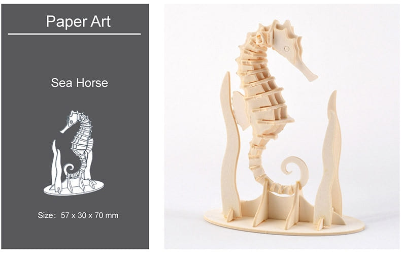 Puzzle 3d hippocampe en bois