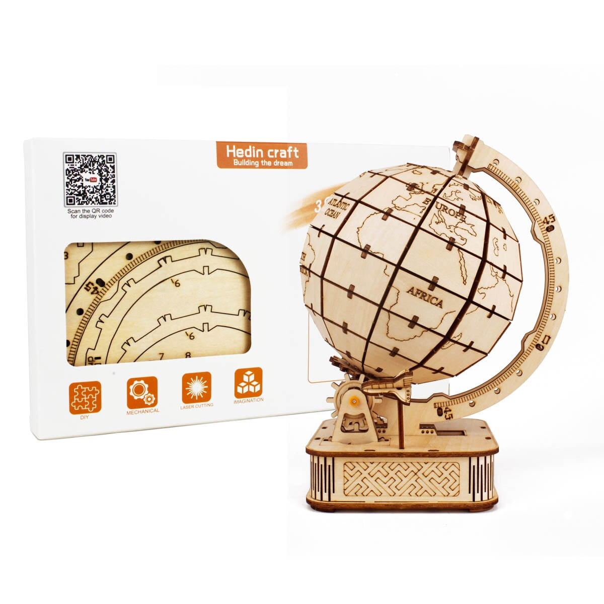 Puzzle 3d bois globe terrestre