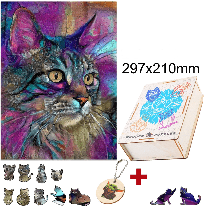 Puzzle Chat Multicolor en bois