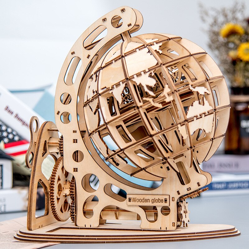 Puzzle bois globe 3d